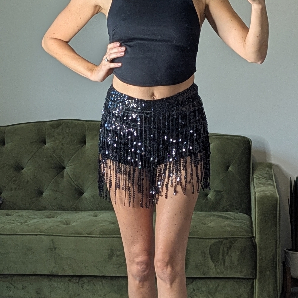 Sequin Hot Pants Shorts Halloween Costume Size Small Women's Black Sparkle Party - Picture 4 of 6